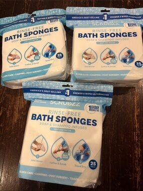 Rinse-Free Bath Sponges - White 3 packs (25 per Pack)